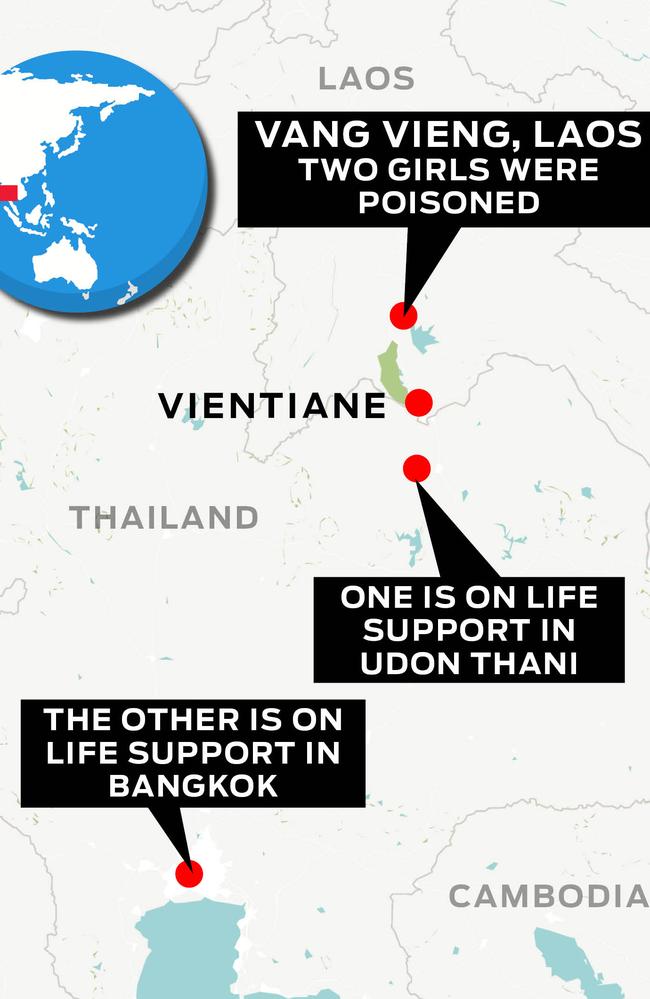 The young women were poisoned in the Laos capital and are now in separate Thai hospitals.