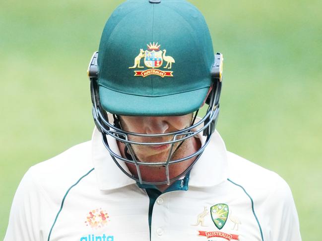 Tim Paine of Australia looks dejected after his dismissal on day 2 of the Boxing Day Test match between Australia and New Zealand at the MCG in Melbourne, Friday, December 27, 2019. (AAP Image/Michael Dodge) NO ARCHIVING, EDITORIAL USE ONLY, IMAGES TO BE USED FOR NEWS REPORTING PURPOSES ONLY, NO COMMERCIAL USE WHATSOEVER, NO USE IN BOOKS WITHOUT PRIOR WRITTEN CONSENT FROM AAP