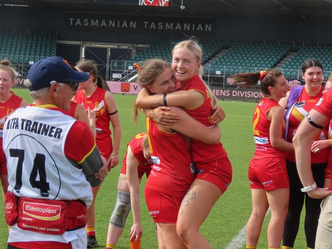 Meander Valley players celebrate after winning the grand final. Picture: Jon Tuxworth