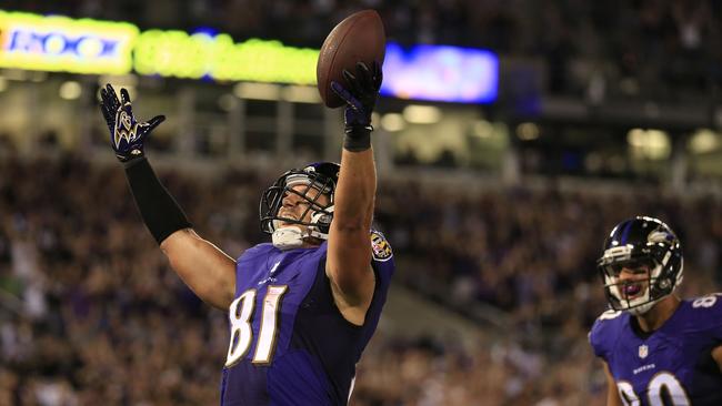 Baltimore tight end Owen Daniels celebrates one of his touchdowns.