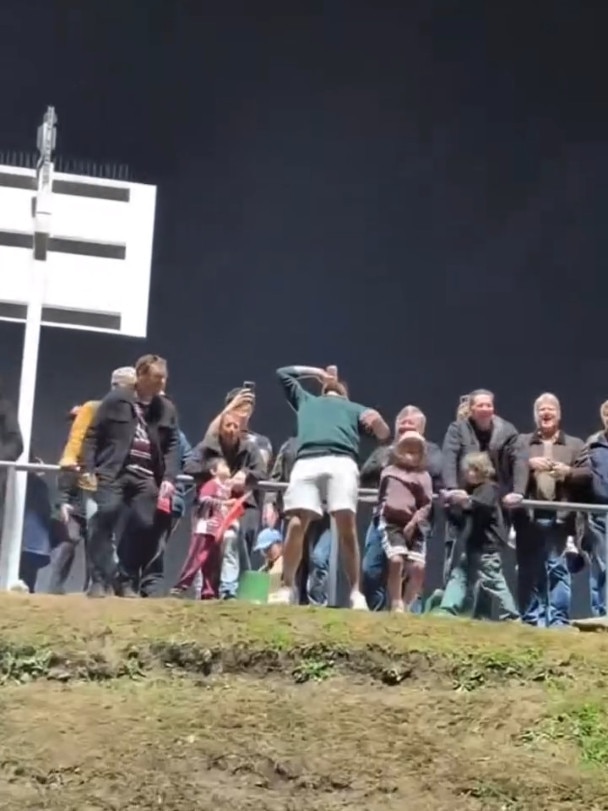 Screenshot posted on the Instagram showing NRL fans at Brookvale oval participating in an impromptu run it straight. Picture: Instagram/@creaturesofmanly