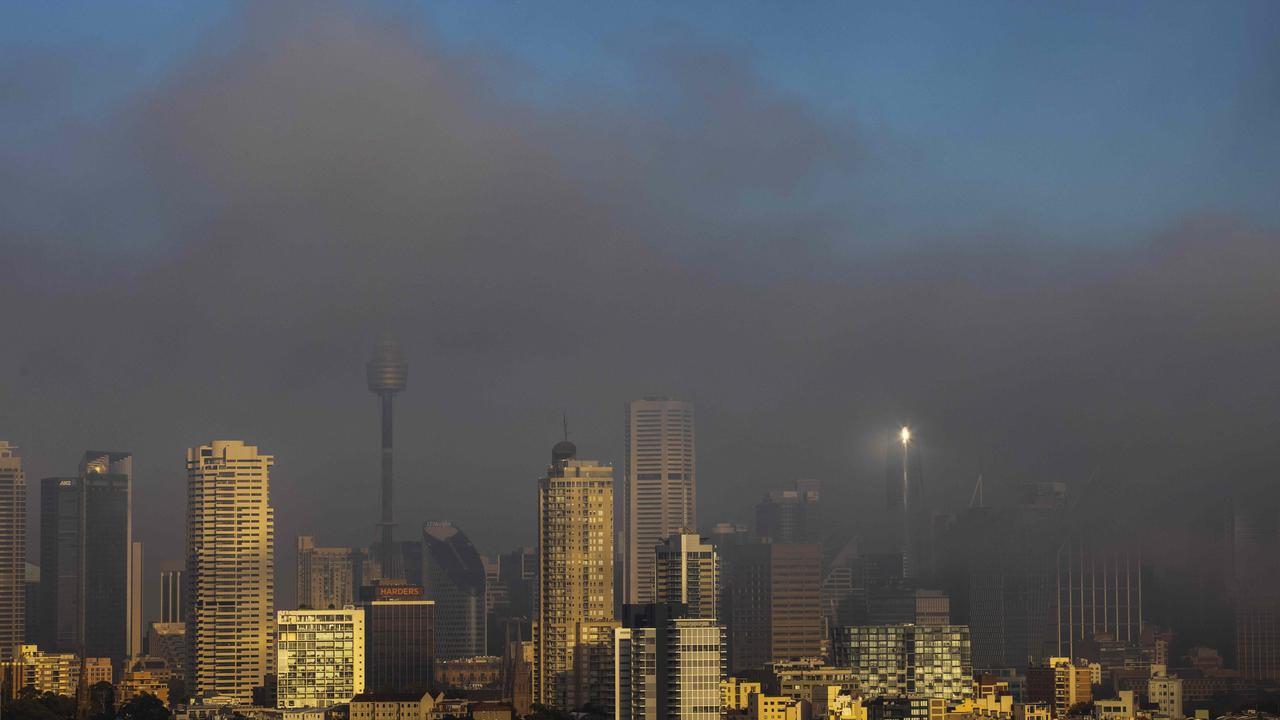 The Sydney skyline blanketed in a layer of sea fog. Picture: NCA NewsWire/Jenny Evans