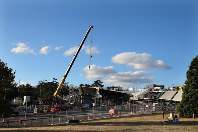 Construction of the Bridge of Remembrance across the Tasman Highway in Hobart. Picture: NIKKI DAVIS-JONES