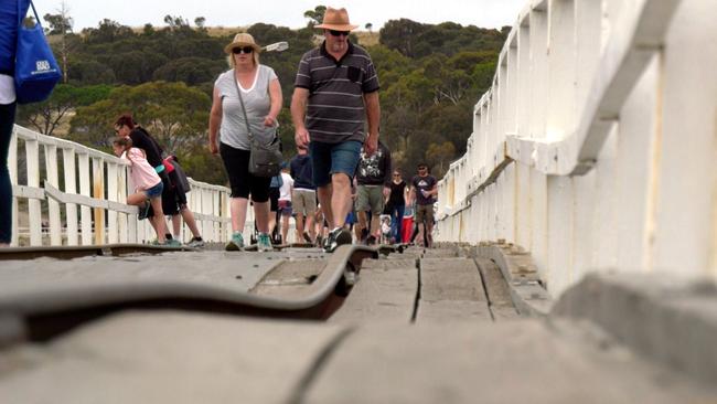 The obvious dip in the causeway linking Victor Harbor to Granite Island. Picture: Gary Juleff