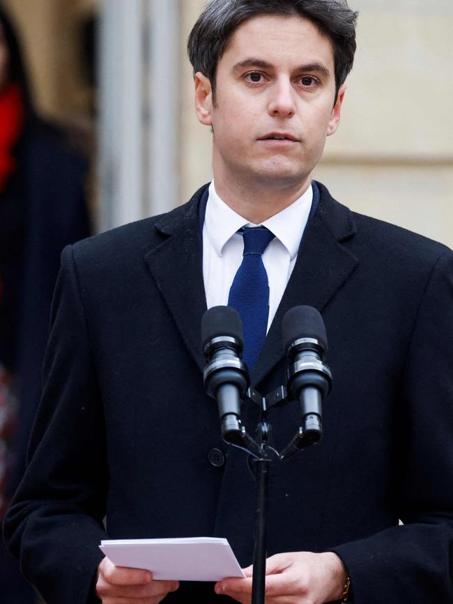 Newly appointed Prime Minister Gabriel Attal delivers a speech. Picture: AFP