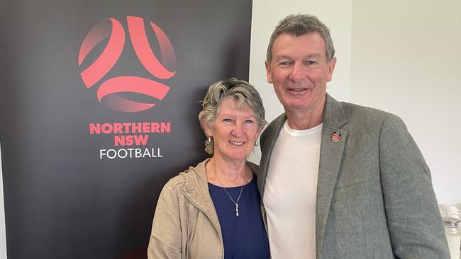 Michael Gaertner has been admitted as a life member by Northern New South Wales Football. Pictured alongside his wife Donna. Picture: Football NNSW.