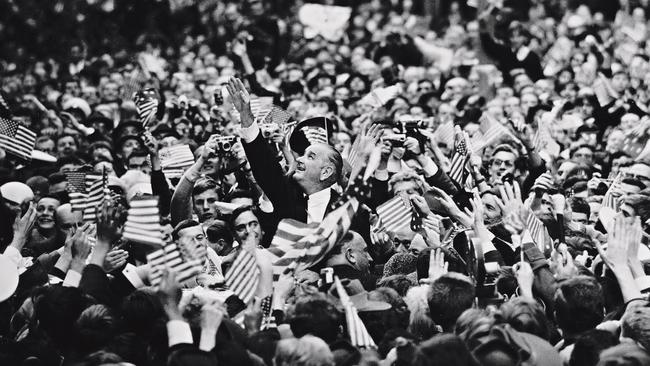 Those were the days: US President Lyndon B Johnson greets the crowd in Melbourne, 1966.Picture: The Age / Ken Wheeler