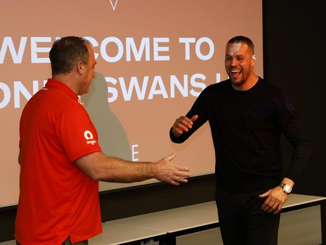 Franklin came to Swans HQ last week to inform teammates of his retirement before relocating with his family to the Gold Coast. Picture: Phil Hillyard