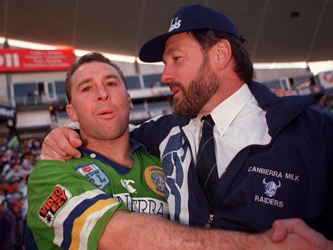 Ricky Stuart (L) and Tim Sheens after winning the 1994 grand final.