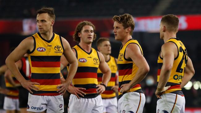 The Crows managed just nine points to halftime on Friday night. (Photo by Michael Willson/AFL Photos via Getty Images)