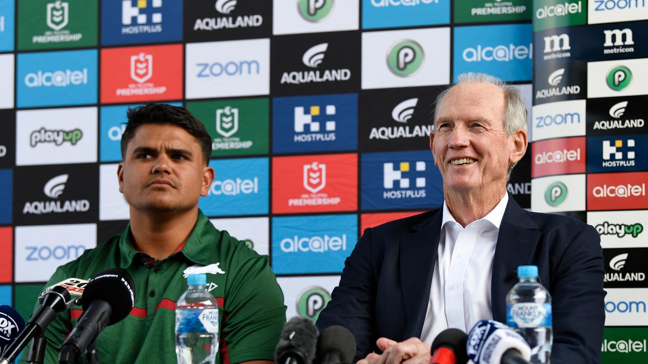 Latrell Mitchell and Wayne Bennett. AAP Image/Bianca De Marchi.