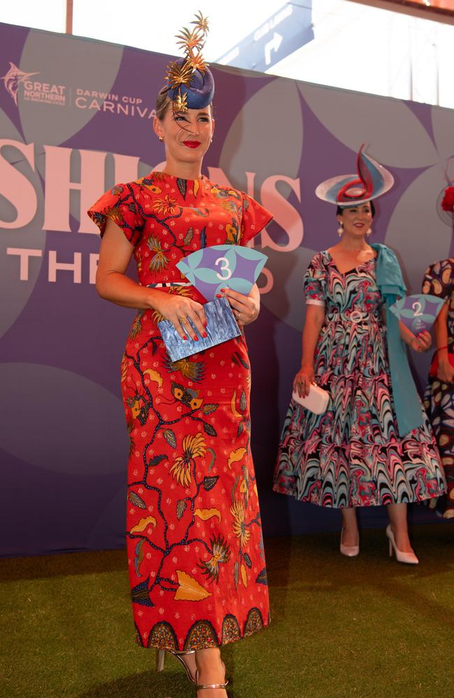 Rachel Barz at the 2024 Darwin Cup Carnival Fashions on Field. Picture: Pema Tamang Pakhrin