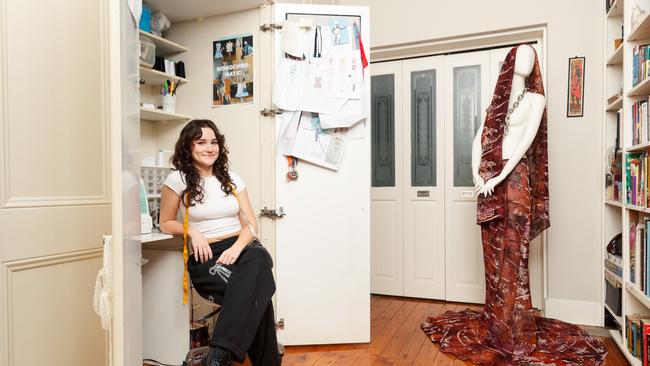 Emerging Sydney fashion designer Tasman Banks is preparing for her runway show at MODA fashion festival. Picture: Max Mason-Hubers