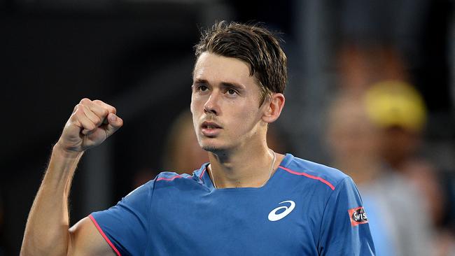 Alex de Minaur celebrates his win over Jordan Thompson. Picture: AAP