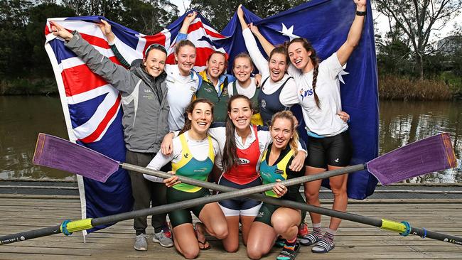 The women's eight rowing team gets ready for Rio: Sarah Banting, Georgina Gotch, Megan Volker, Charlotte Sutherland, Alex Hagan, Jessica Morrison, Fiona Albert, Molly Goodman and Lucy Stephan Picture: Tim Carrafa