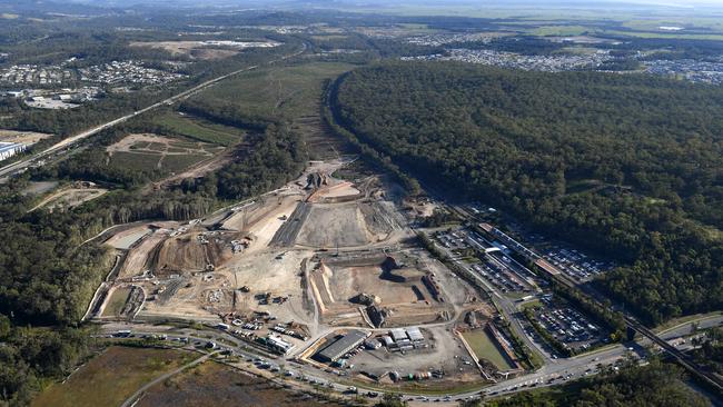 An Aerial view shows groundwork underway at the $1 billion Coomera Town Centre development on the northern Gold Coast, Wednesday May 17, 2017. (AAP Image/Dave Hunt)