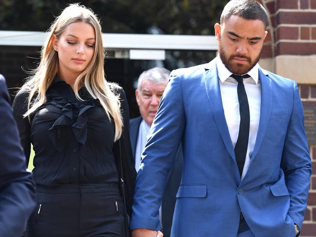 NRL Manly Sea Eagles player Dylan Walker and partner Alexandra Ivkovic leaving court in December last year. Picture: AAP/Mick Tsikas