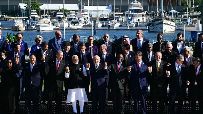 Leaders attending the launch of the Global Alliance Against Hunger and Poverty pose for a group photo after the first session of the G20 Leaders' Meeting in Rio de Janeiro, Brazil, on November 18, 2024. Picture: Mauro PIMENTEL / AFP