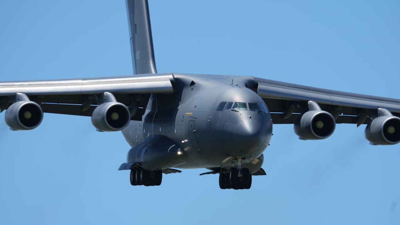 A Y-20 transport aircraft flies in the sky before the upcoming Airshow China 2021 on September 22, 2021 in Zhuhai, Guangdong. Picture: Yue Shuhua/VCG via Getty Images