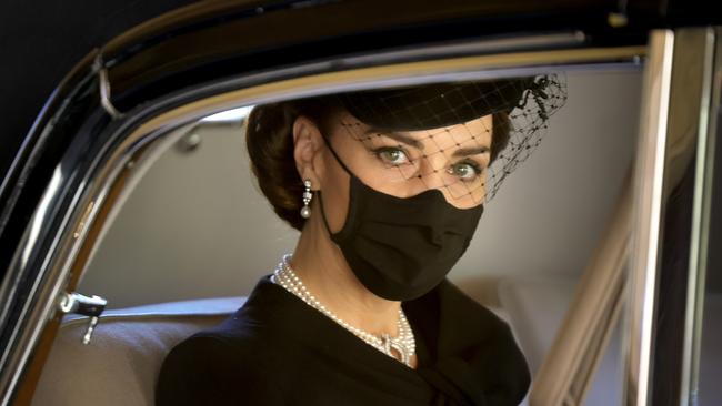 Kate during the funeral of Prince Philip, Duke of Edinburgh at Windsor Castle on April 17, 2021. Picture: Chris Jackson/WPA Pool/Getty Images