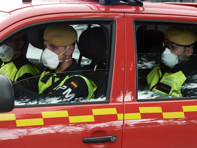 Members of the Military Emergency Unit (UME) are seen arriving at the La Paz Hospital in Madrid, Spain. Picture: Getty Images