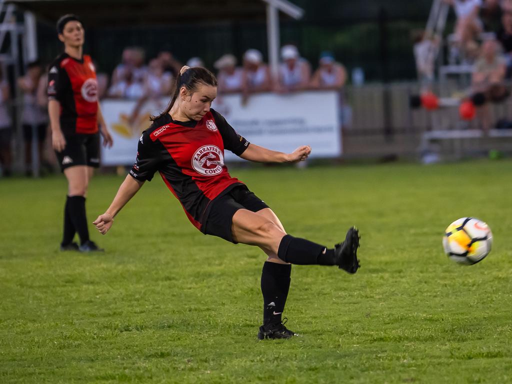 Leichhardt's Lydia Yong makes a powerful play in Saturday nights Women's FNQ Premier League grand finals at Endeavour Park. Picture: Emily Barker