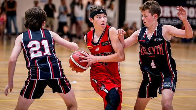 Adelaide Easter Classic action from West Adelaide Bearcats’ under-14 boys grand final victory against Victoria’s Kilsyth Cobras. Picture: Mike Burton