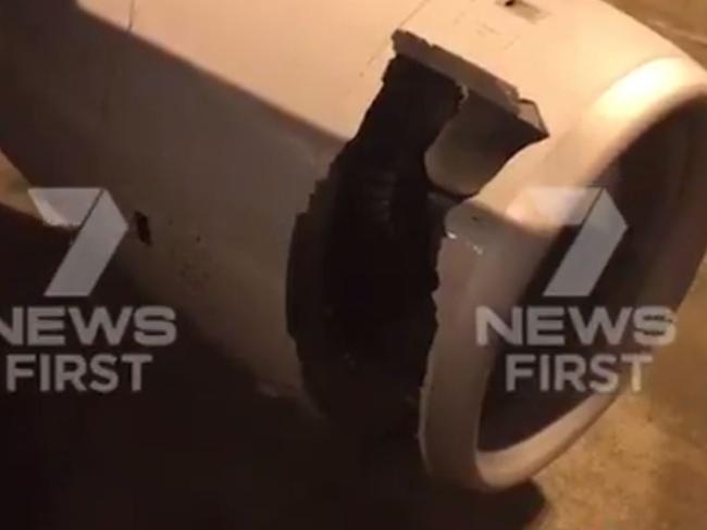 The damage after a China Eastern Airlines flight was forced to return to Sydney after take-off. Picture: 7NEWS