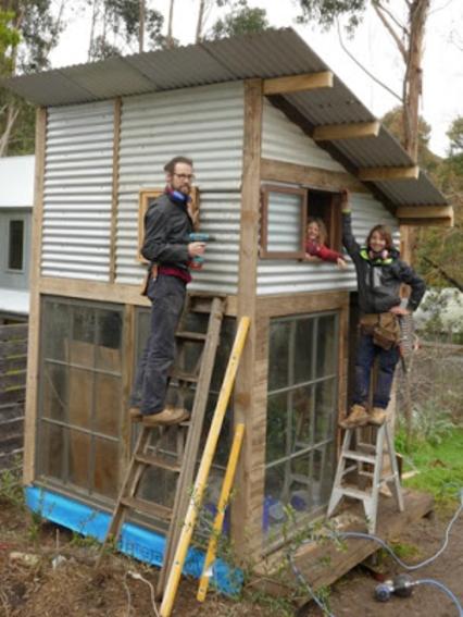 Zephyr helped build his own tiny house in the backyard.