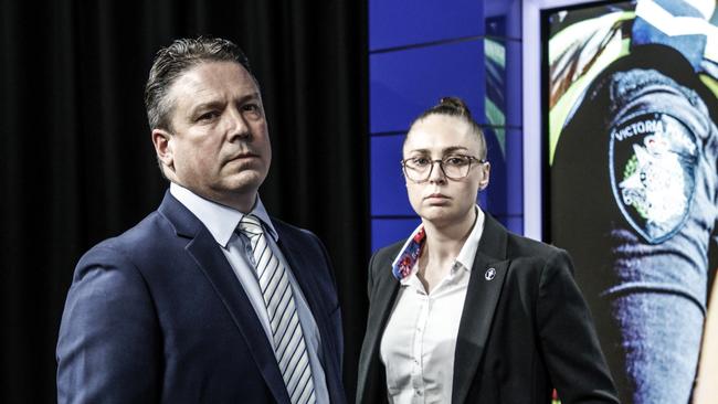 Victoria Police homicide squad officer-in-charge Tim Day and Detective Senior Constable Caitlin Jones