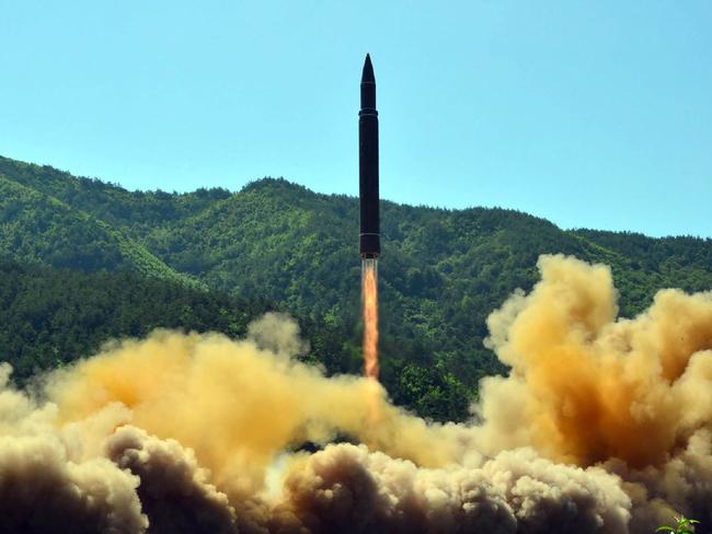 This picture taken on July 4 and released by North Korea's official Korean Central News Agency shows the successful test-fire of the intercontinental ballistic missile Hwasong-14. Picture: KNCA/AFP