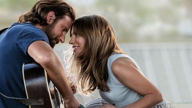 Lady Gaga with Bradley Cooper in a scene from A Star is Born.