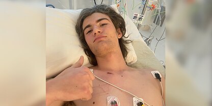 Jasper Wickes during his recovery in hospital.