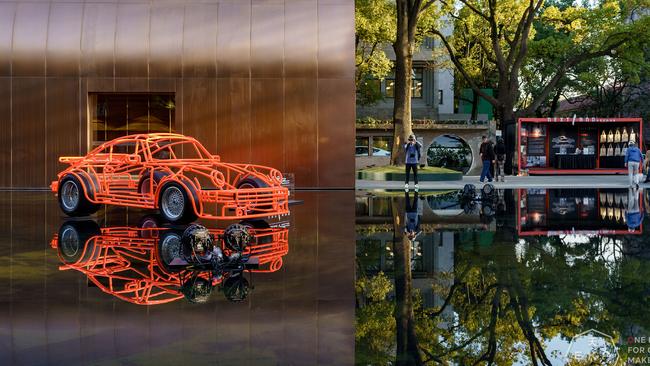 The Porsche 934’s tubular wire frame artwork in Radcliffe’s signature style. (Picture: Supplied)