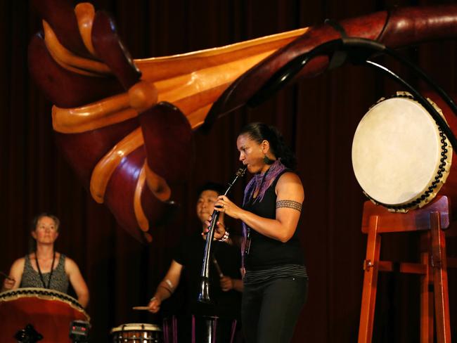 Tannery: Tasmanian Taiko and Leather Orchestra during rehearsals at Albert Hall, Launceston, as part of Mofo. PICTURE CHRIS KIDD