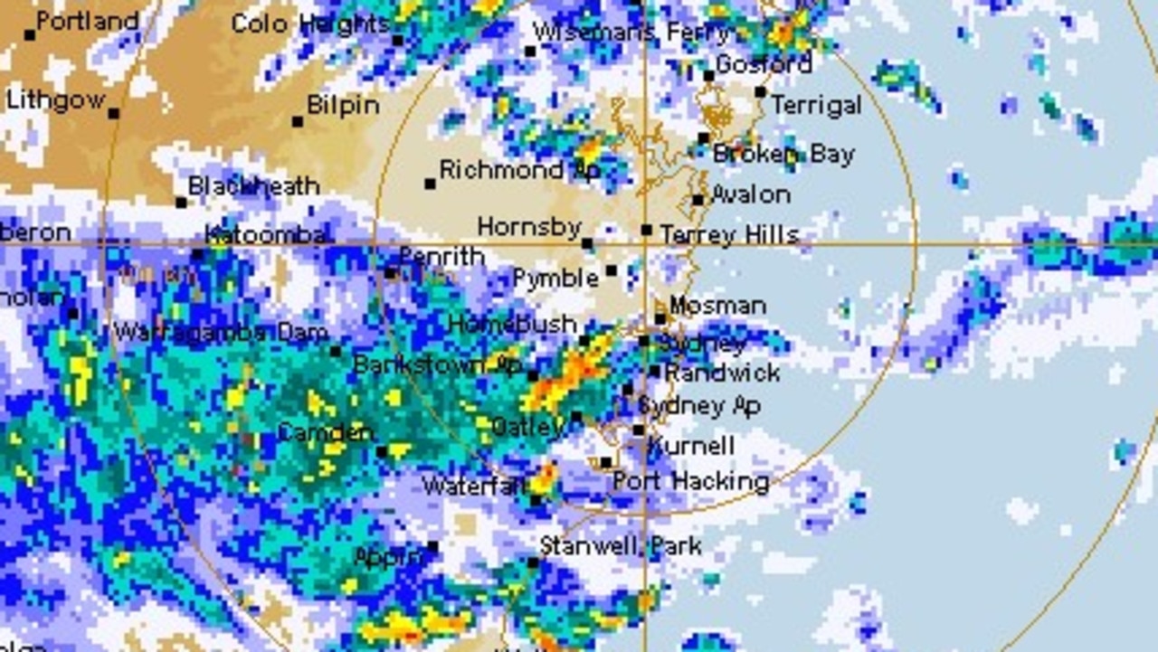 Patches of moderate to heavy rain across Sydney on Thursday. Picture: Bureau of Meteorology