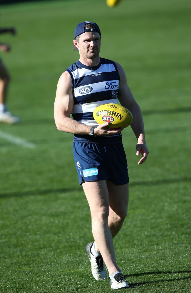 Patrick Dangerfield at training on Wednesday. Picture: Alan Barber