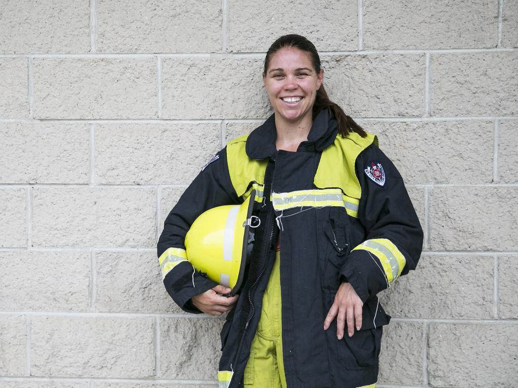 Ellyse Turner tries out to become a firefighter. Picture: Dylan Robinson