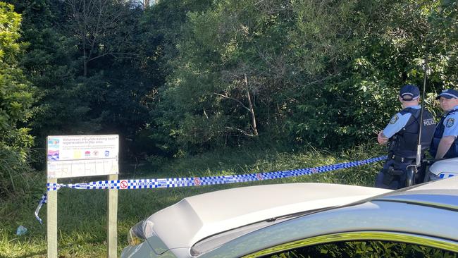 The nature reserve is taped off and secured by Coffs police officers. Picture: Chris Knight