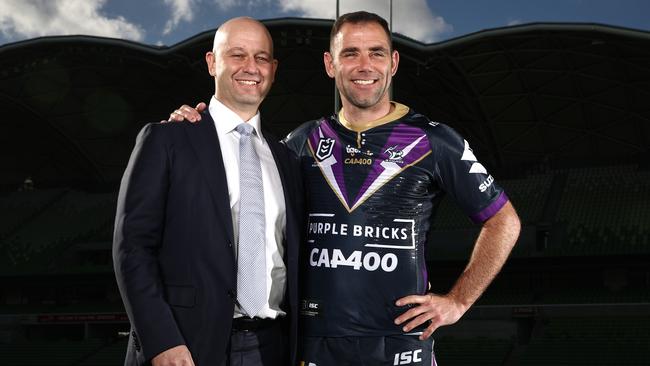 Todd Greenberg with Storm star Cameron Smith. Picture: Getty Images