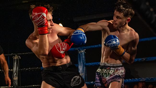 Jesse Clarke and Matty Clarke trade blows in the Elite Fight Series main event. Picture: Emily Barker