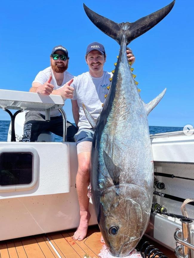 Patrick Dangerfield fishing with his best mate, Aaron Habgood. Picture: Instagram