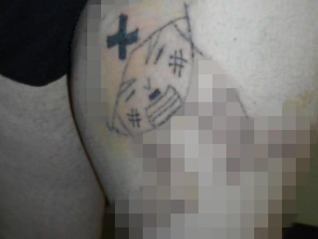 A sexually explicit image that was tattooed on the prisoner during the alleged assault.