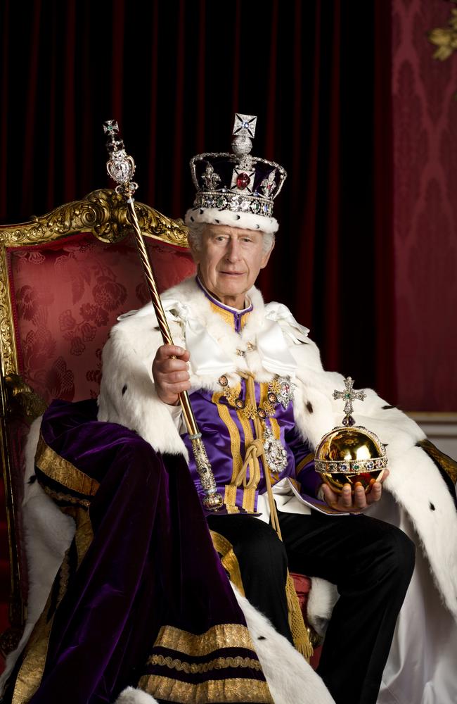 King Charles on his coronation day in the official portrait released by Buckingham Palace. Picture: Hugo Burnand/Buckingham Palace via Getty Images