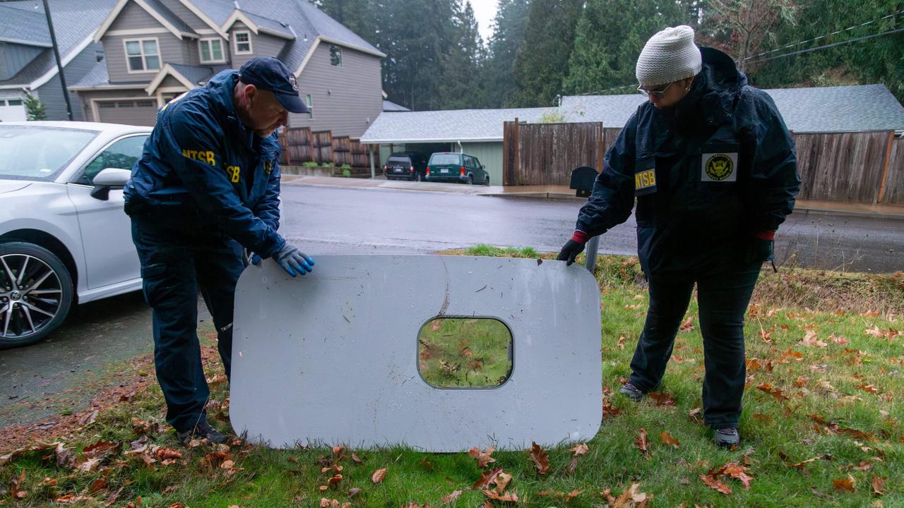 The door plug from Alaska Airlines Flight 1282 on January 8, 2024 after being found in Portland, Oregon. Picture: National Transportation Safety Board / AFP