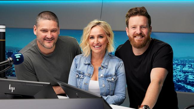 FOX FM breaky team Brendan Fevola, Fifi Box and Nick Cody. Picture: Fox FM