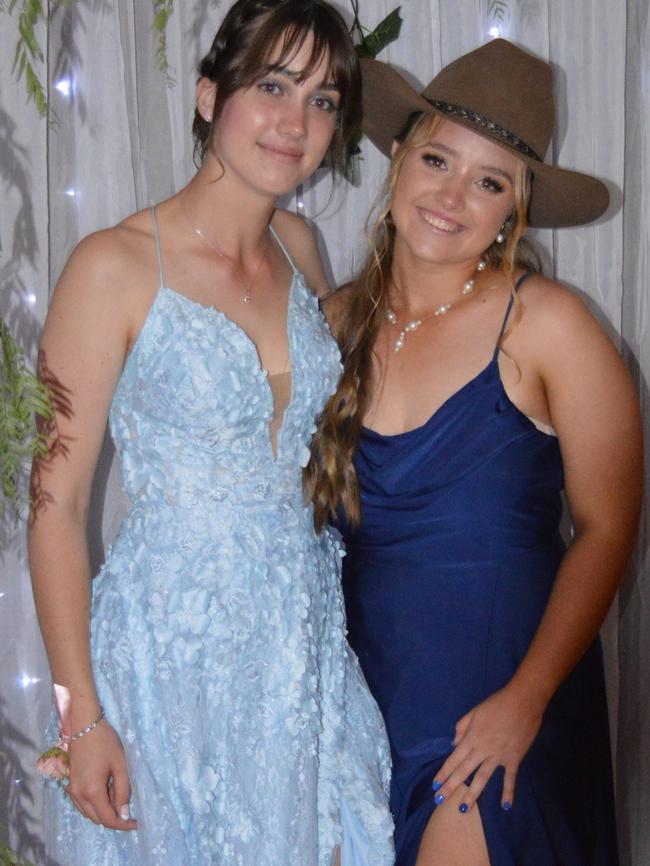 Ellah Mead and Violet Whitby enjoy the Nanango State High School 2023 formal on the night of Friday September 8, 2023.