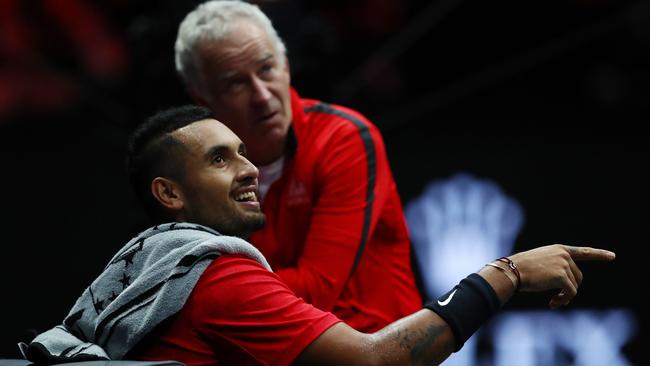 Nick Kyrgios and John McEnroe at the Laver Cup. Picture: Getty