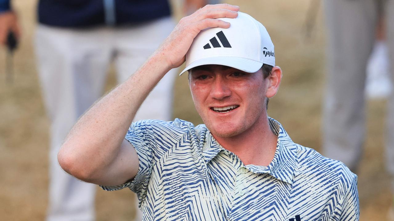 LA QUINTA, CALIFORNIA - JANUARY 21: Nick Dunlap of the United States reacts after winning the The American Express at Pete Dye Stadium Course on January 21, 2024 in La Quinta, California. Sean M. Haffey/Getty Images/AFP (Photo by Sean M. Haffey / GETTY IMAGES NORTH AMERICA / Getty Images via AFP)