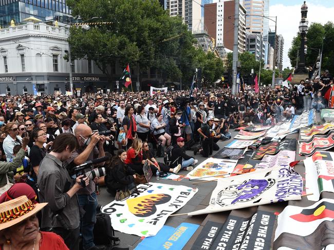 Protesters on the steps of Parliament House.